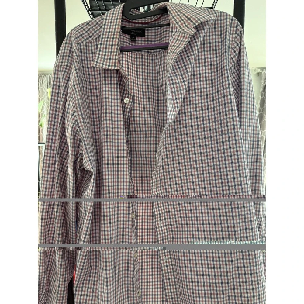 Banana Republic Men's XL Untucked Fit Non-Iron Multicolor Plaid Button Up Shirt